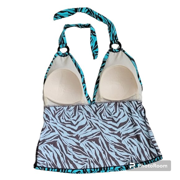Caribbean Joe Halter Tankini Top Slim Shaper Y2K Retro Animal Print Sz 16 - Picture 6 of 10